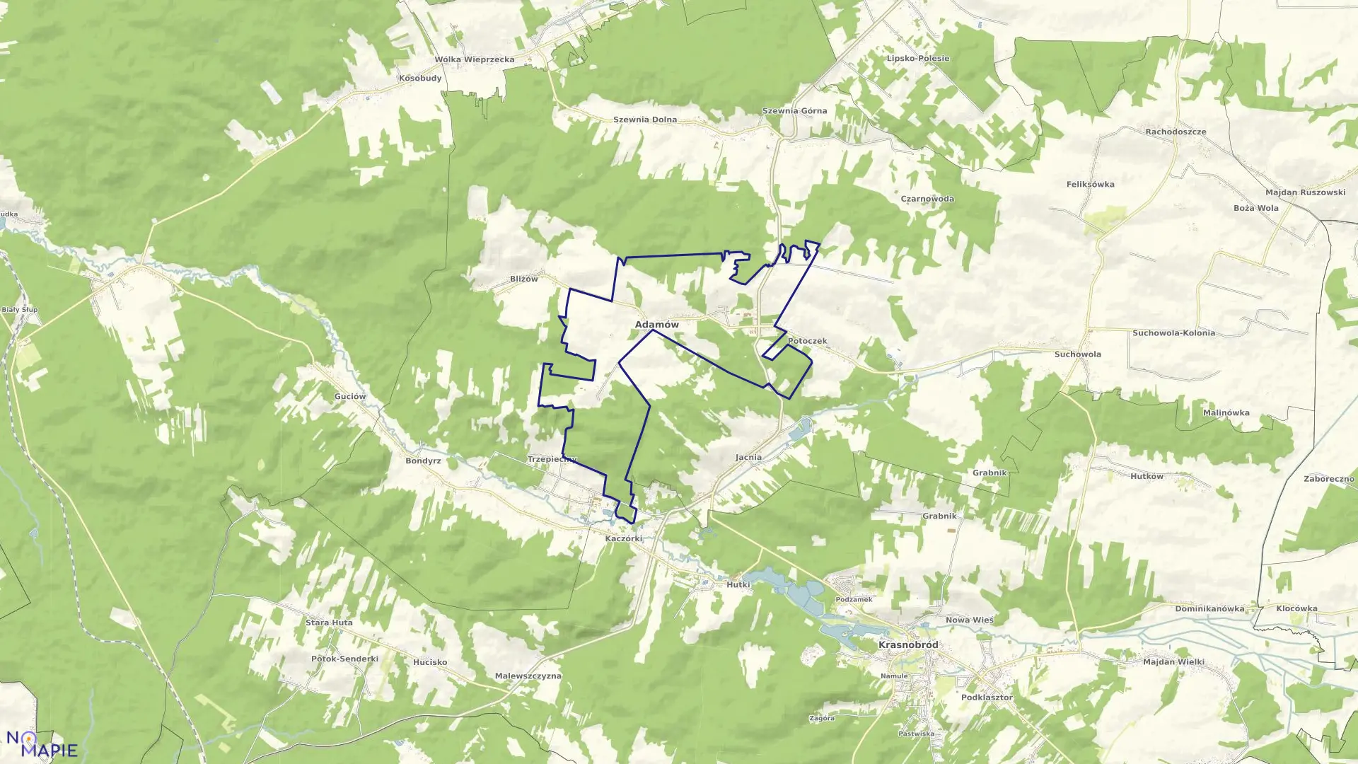 Mapa obrębu Adamów w gminie Adamów