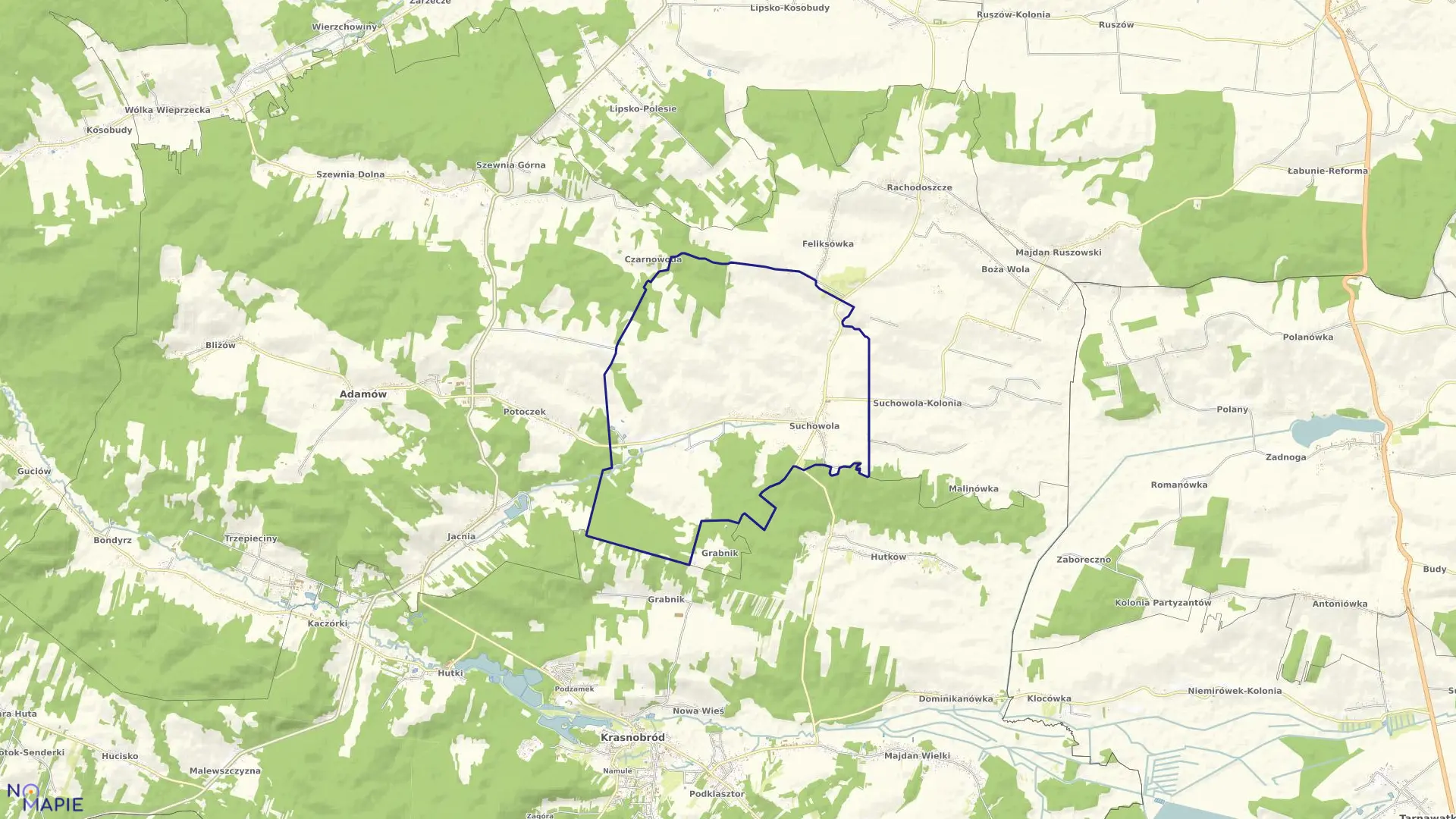 Mapa obrębu Suchowola w gminie Adamów